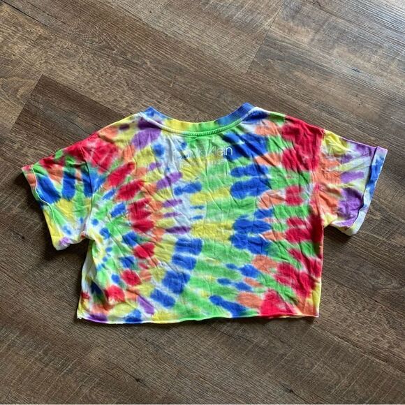 Calvin Klein Rainbow Crop Top Tie Dye Athleisure XS Oversized - Picture 7 of 12